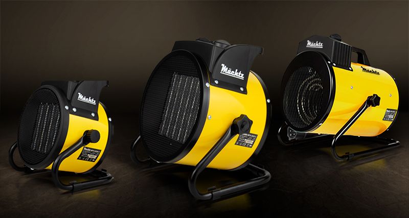 Три модели тепловых пушек Machtz рядом друг с другом.