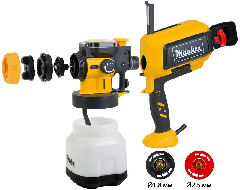 Розібраний фарбопульт з насадками