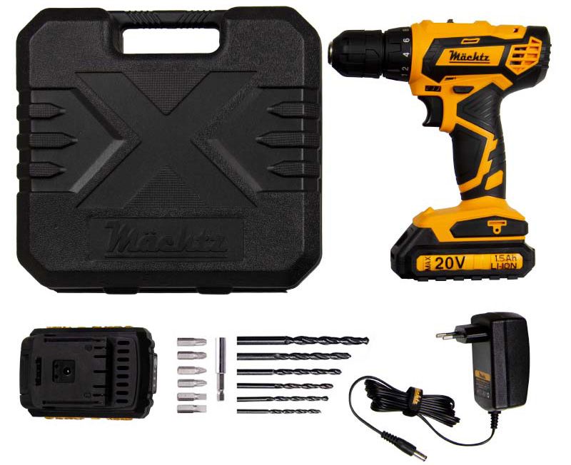 Комплектация аккумуляторного шуруповерта Machtz MCD-20N-Li