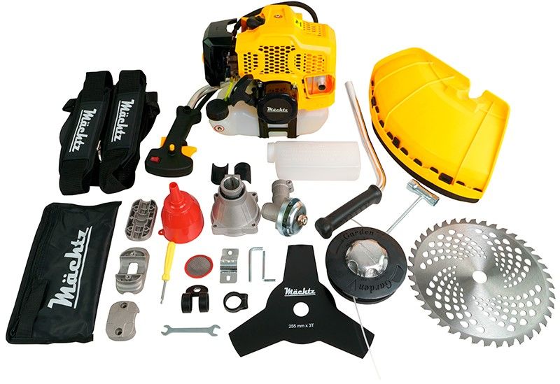 Комплектація тримера Mächtz: ремінь, ножі, шпулі та аксесуари