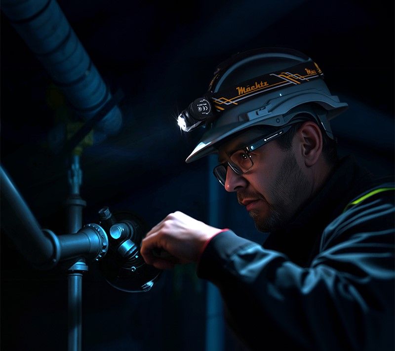 Монтажник у касці з ліхтарем