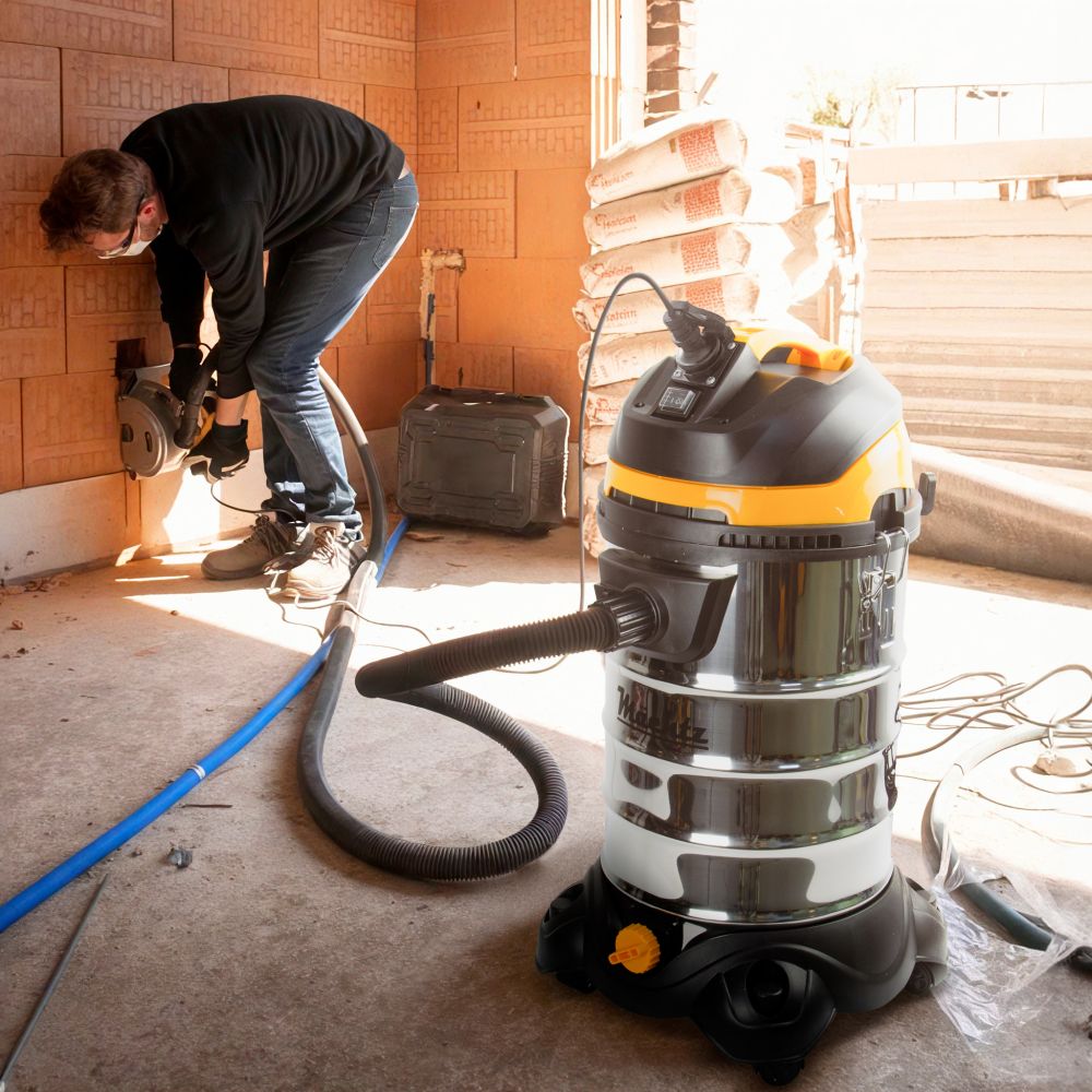 Будівельник працює з пилососом Machtz