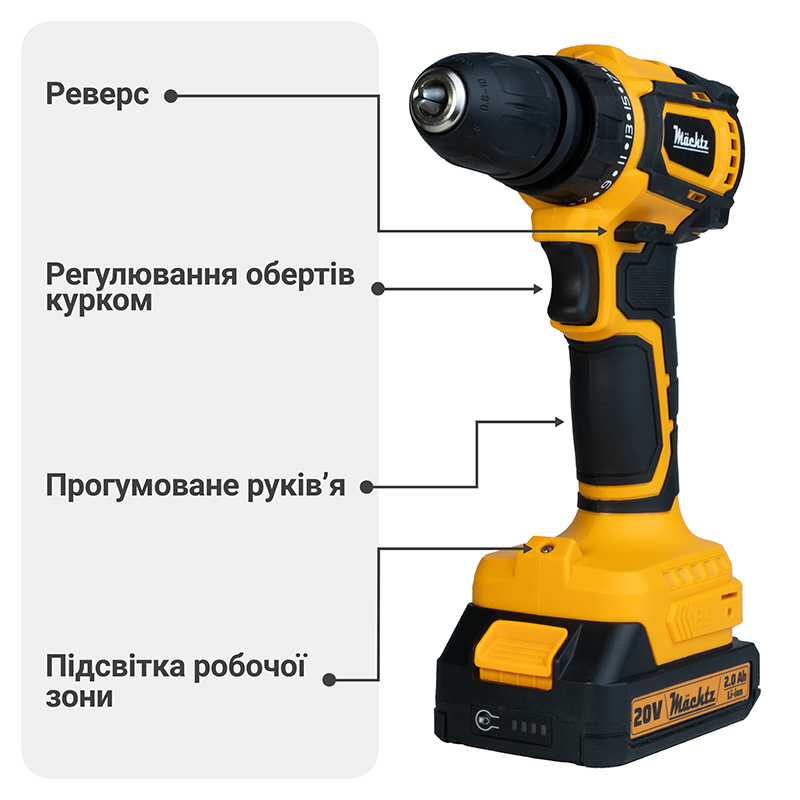 Шуруповерт акумуляторний безщітковий Mächtz MCD-20Q-LiB